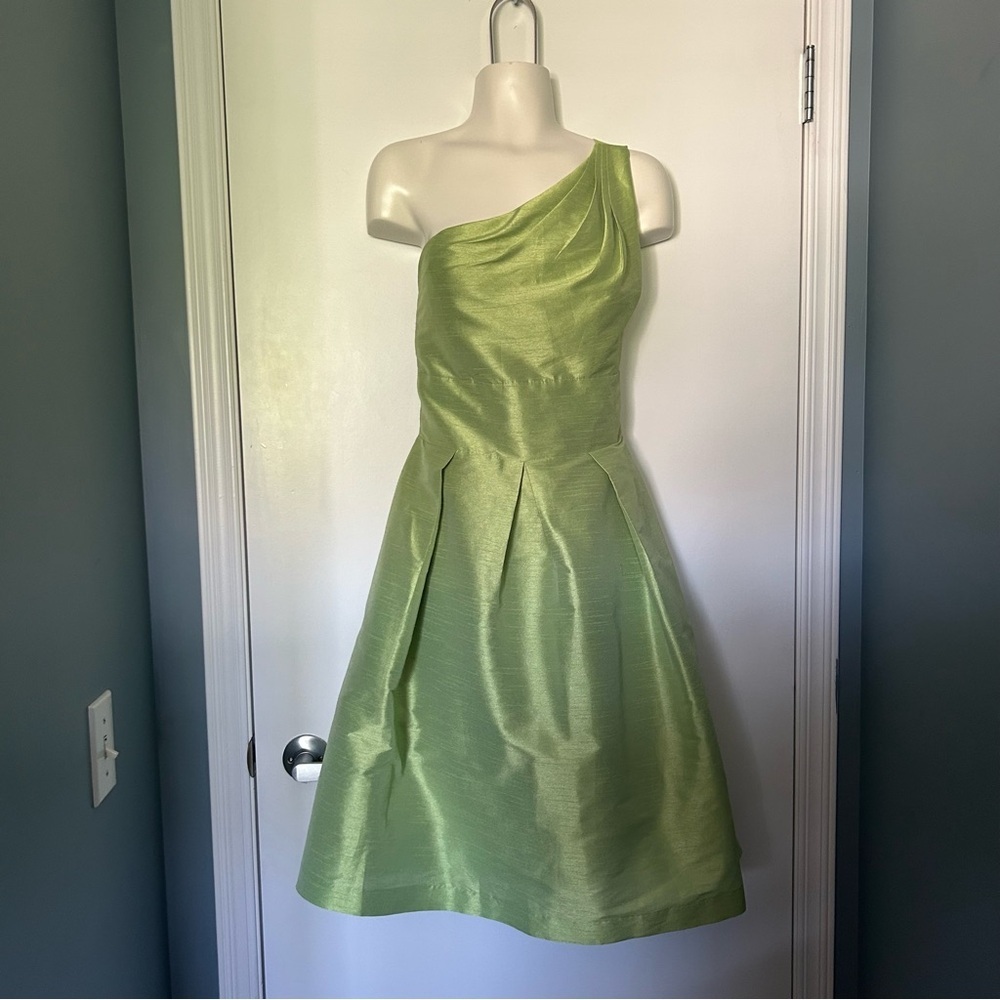 Alfred Sung Single Shoulder Fit & Flare Pistachio Green Formal Dress